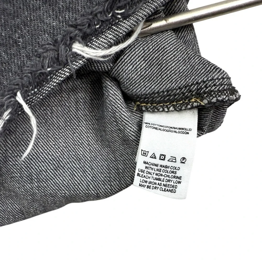 We The Free Women Denim Mini Skirt Raw Hem Adjustable Waist Button Fly Black 27*